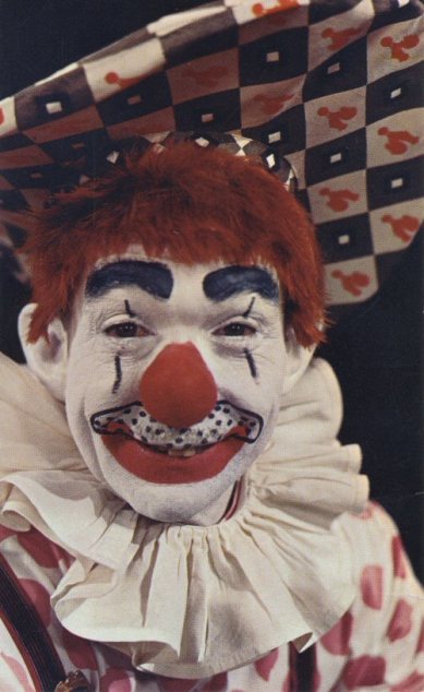 Frank’s clown costume was a tribute to three or four distinct types of clowns, as well as famous clown characters. Frank knew the history of clowning well, and sometimes gave lectures on the topic..