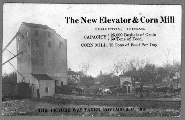 Image showing the economic importance of the railroads as a new mill and elevator opened in Edgerton in 1910. Johnson County Museum